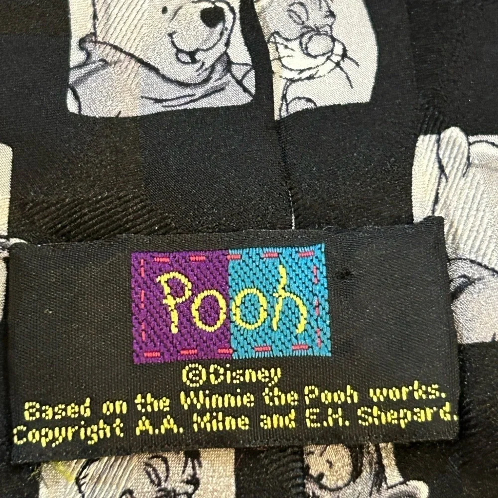 Disney Winnie The Pooh Black and White Checkered Patterned Neck Tie